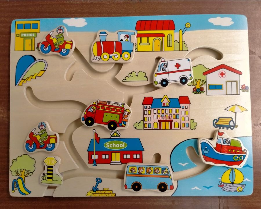About town vehicles wooden track maze